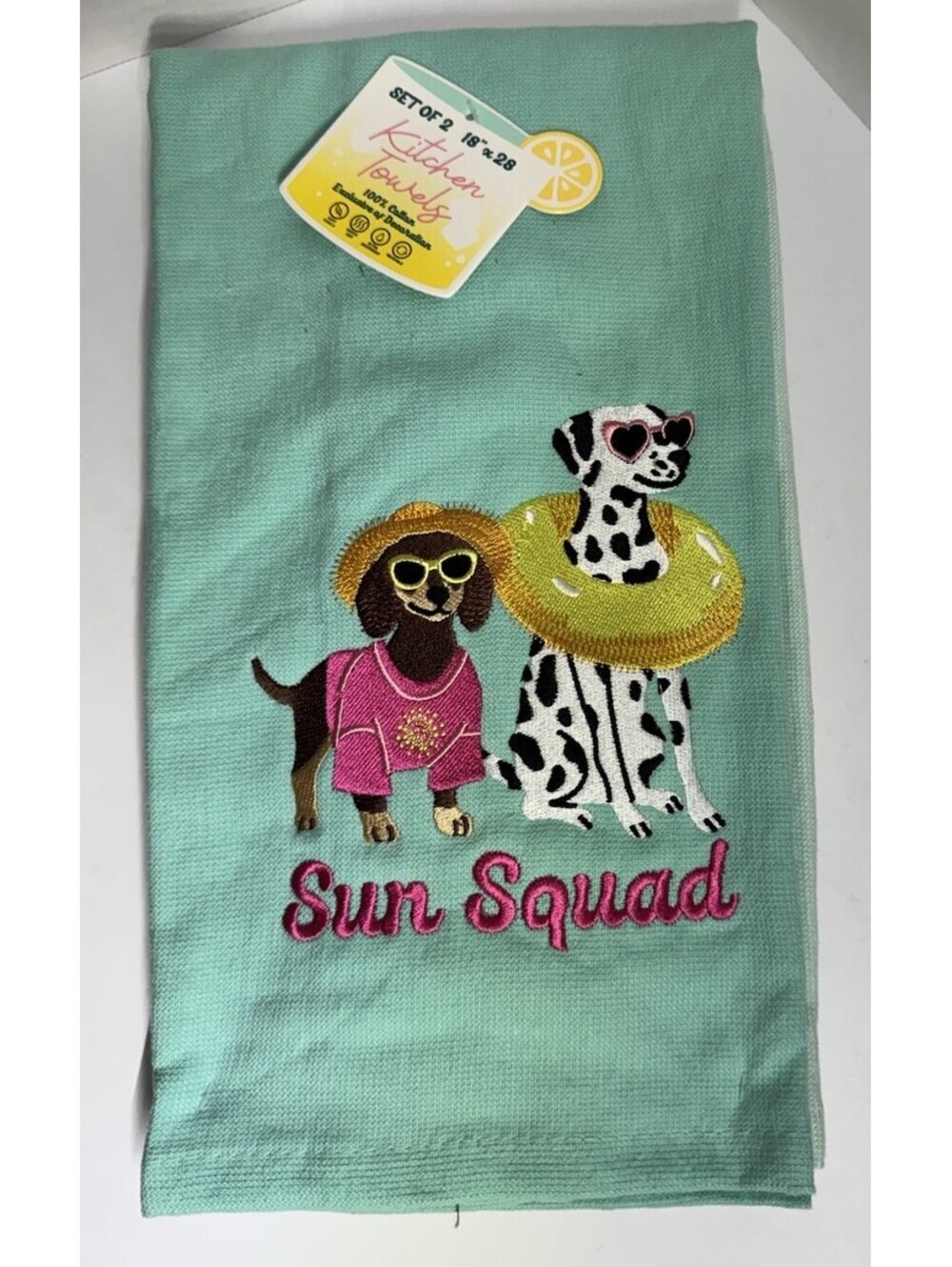 Sun Squad Dogs In Hat Floaty Sunglasses - Set of 2 18 X28 Kitchen Towels NWT